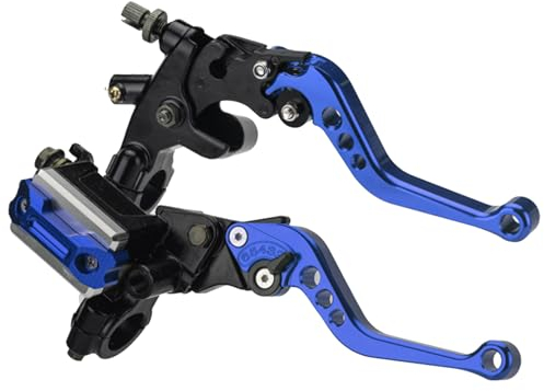Set Leva Frizione Maniglia Pompa Superiore Freno Regolabile Idraulicamente, Kit Leva Frizione Leva Freno Moto 7/8 Universale, Leve Serbatoio Cilindro Principale Frizione Freno Motocicletta (Blu)