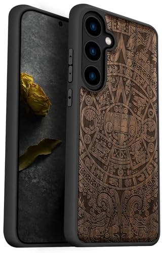 Carveit Etui pour Galaxy S24 5G Coque [Gravure Laser Bois] Souple TPU Silicone de Téléphone Compatible avec Samsung S24 Étui Protection (Noyer-Calendrier Maya)