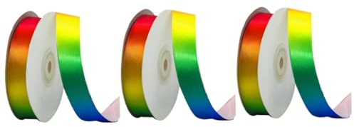 Lurrose 3rollen Rainbow Satinband Hochdichtes Mehrfarbiges Polyesterband Geschenkverpackung Und Dekoration Für Blumen Kuchen Und Bastelprojekte