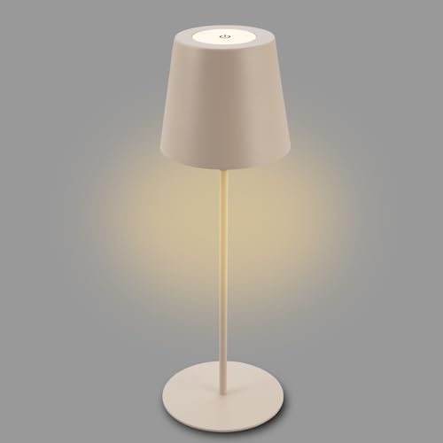 Briloner - Lampada da tavolo LED senza fili con touch, ricaricabile, a batteria, regolabile in altezza, dimmerabile, USB-C, lampada da comodino, lampada da lettura, da esterno, 36x10,5 cm, beige