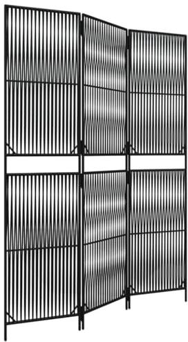 vidaXL Paravent 3-TLG., Raumteiler Linien-Webdesign Faltdesign, Trennwand Sichtschutz für Innen Außen, Spanische Wand Raumtrenner, Schwarz Poly Rattan