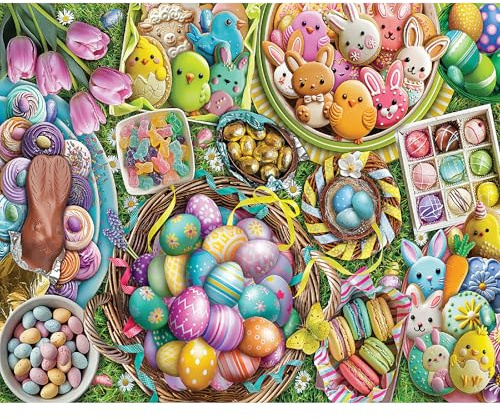 White Mountain 1000 Piece Jigsaw Puzzle Easter Holiday Collage Puzzles with Large Pieces Gift for Adults and Family 24x30 - 99 Easter Eggs