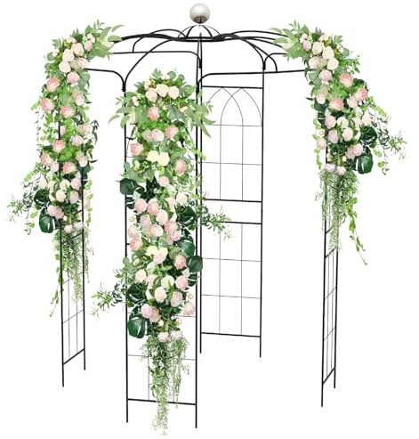 COSTWAY Rosenbogen Metall Rosenpavillon, Gartenbogen für Kletterpflanzen, Torbogen Garten, Rosengitter Rankhilfe, Rankgitter Gartenpavillon, Rankbogen für Veranda Hochzeit Partys, 198 x 198 x 284 cm