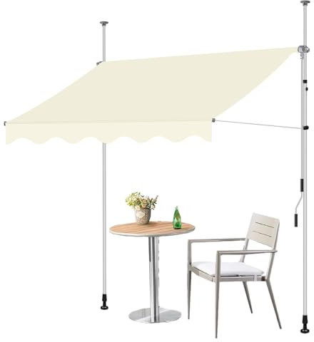 Markise, Klemmmarkise, Balkon Markise Ohne Bohren, Handkurbel Klemmarkisse, Sonnenschutz Balkon, Höhenverstellbar, UV-beständig und Wasserdicht für Terrasse Balkon (Color : Weiß, Size : 300cm)