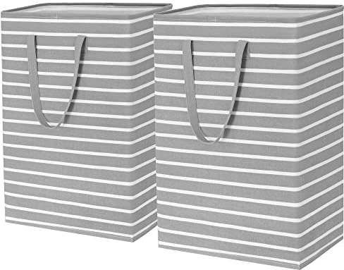 TIMEYARD Wäschekorb Faltbar 2er Set Wäschesammler 75L Grau Weiß | Moderner Wäschekorb für Badezimmer und Kinderzimmer. Platzsparend faltbar für Kleidung, Handtücher und Spielzeug