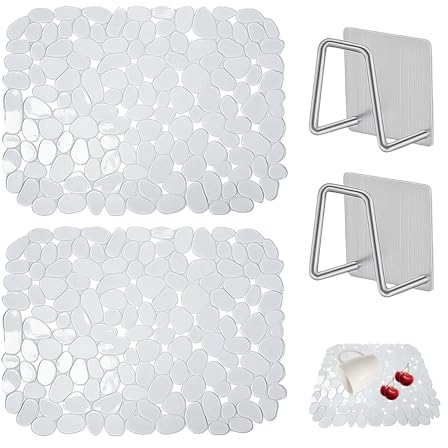 DHSBGWSX 2 Spülbeckenmatten, 2 Abflussgestelle, Spülbecken-Abflussmatte, Küchenspüle-Schutzmatte, transparente Küchenmatte, Küchenspüle-Silikon-Ablaufmatte, rutschfeste Spülbecken-Schutzmatte