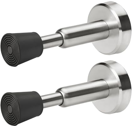 Homotek Lot de 2 Butées de Porte à Ressort, Butoir de Porte, Bloqueur de Porte Murales Hydrauliques en Acier Inoxydable avec Pointe en Caoutchouc, Butées de 10,2 cm de Hauteur, Nickel Satiné Brossé