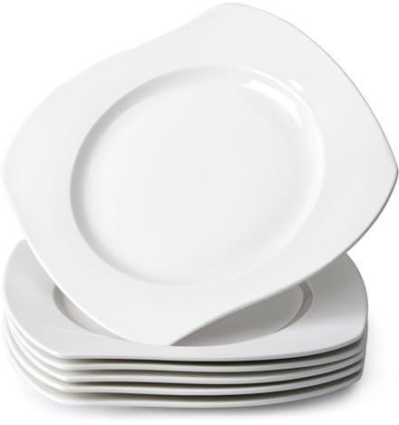 NUTRIUPS Juego de 6 platos llanos de 10 pulgadas, platos irregulares de 24,3 cm, platos de cerámica para servir, platos blancos – aptos para microondas y lavavajillas