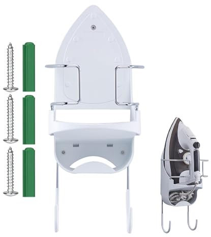 Wall Mounted Ironing Board Holder - Ironing Board Holder with Hooks for Door Mounting, Space Saving Ironing Board Holder, Hanging Iron Holder for Laundry Rooms, Ironing Board Organizer Over Door