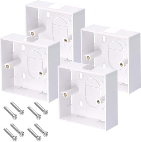 Acmerota 4Pcs 1-Gang White Surface Mount Pattress Box, Top Opening Design Single Surface Pattress Box Ethernet Back Box for Faceplates Fits Wallplate Faceplate,for Network Sockets, 34mm Deep