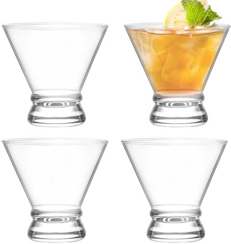 Juego de 4 vasos de margarita, taza creativa de trompeta para jugo, vasos de margarita de 200 ml | Juego de vasos clásicos para cóctel, vino, champán y regalo