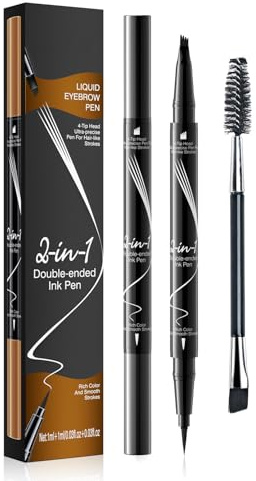 Augenbrauenstift Wasserfest |2-in-1 Dual-Ended Microblading Eyebrow Pencil | Microblading-Augenbrauenstift | langanhaltend | wischfest | schnelltrocknend | flüssiger Eyebrow Pen (Schwarz)