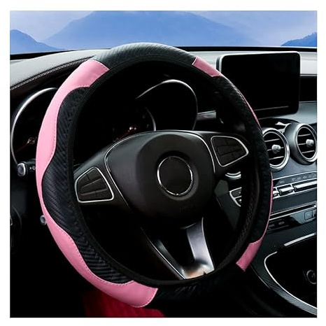 Auto-Lenkradbezüge, 38 cm, universelle Passform, Leder-Lenkradbezug, für Herren und Damen, rutschfest, atmungsaktiv, Auto-Lenkradschutz, Zubehör (Rosa)