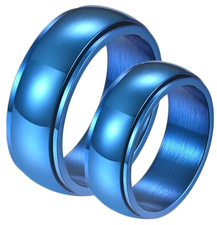 Calefee Edelstahlringe Partnerring, Ringe Paare mit Gravur für Sie und Ihn 8 mm Drehringe Blau, Modeschmuck