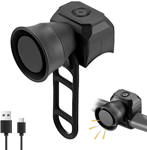 Rppiup Bike Horn, 120bd Electric Bicycle Bell with 5 Sound Modes, USB Rechargeable Bike Bell with Silicone Bandage, Ipx4 Waterproof Bike Bell Adult for Mountain Bikes, Racing Bikes, Kids Bikes