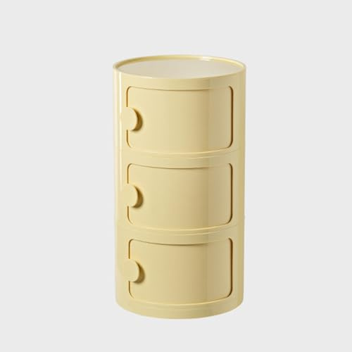 Round Bedside Cabinet, Nordic Bedside Nightstand, Bedside Table with Sliding Doors, Storage Cabinet, Round Chest of 3 Drawers for Bedroom, Living Room