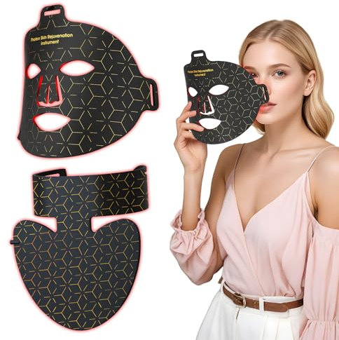 Cordless LED Face Mask for Face & Neck,Light Mask for Home Personal Care,8+4 LED Light Silicone Facial Device with 3-level Adjustable,Red Light Device for Skin