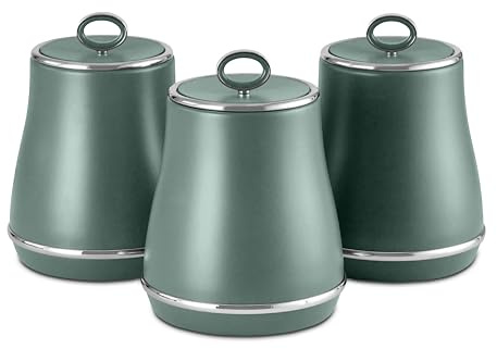 Tower T826176FOR Renaissance Set of 3 Storage Canisters for Coffee/Sugar/Tea & Other Loose Ingredients, 1.5L, Forest Green