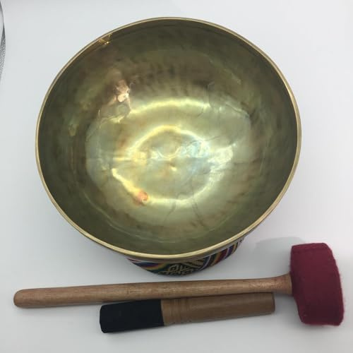 Cuenco tibetano del Himalaya hecho a mano de 9.5 pulgadas, batido a mano, siete cuencos tibetanos de metal martillados a mano del Himalaya por Singing Bowl Nepal