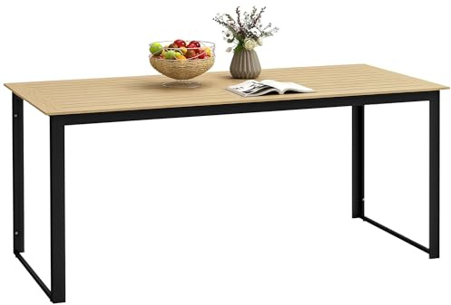 Outsunny Gartentisch Metall 175x78 cm Wetterfest Balkontisch mit Holzoptik, Lamellendesign Buffettisch Campingtisch für 6 Personen Terrassentisch Outdoor Esstisch für Garten, Terrasse Balkon Schwarz