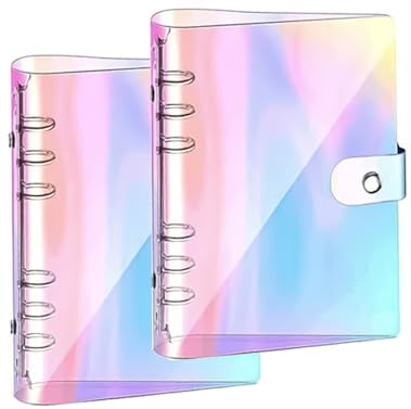 PHMING 2 Stück Ringbuch A6 Nachfüllbar, A6 Ringbuch mit Druckknopf | Gradienten-Laser-Effekt, 19cm x 13.3cm, für Notizbücher, Fotoalben, Tagebücher