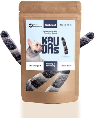 KAUDAS Fischhaut Fit-Knusper Riegel – 5 x 50 g Kausnack Hund aus 100% luftgetrockneter Kabeljau Fischhaut, Hundeleckerli zum Knabbern, reich an Omega-3, Vitamin E, Kollagen – ohne Zusatzstoffe