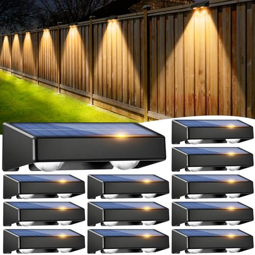 sununiny Luci Solari per Recinzione da Esterno, Confezione da 12 Luci Solari da Parete IP65 Impermeabili, 9 Colori 11 Modalità RGB Luci per Recinzione da Giardino ad Energia Solare per Esterno Cortile