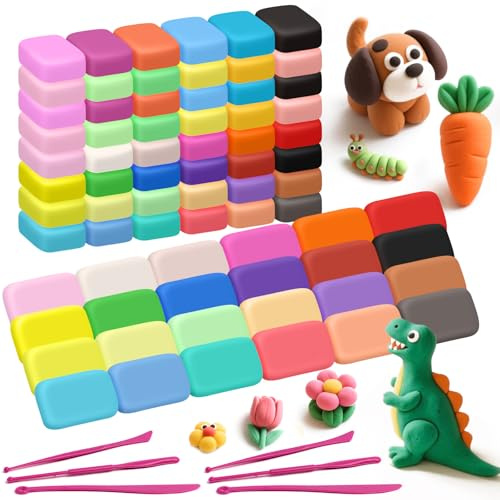 TPVUPC 72 Kit di Pasta da Modellare, 36 Colori Kit Argilla, Plastilina Polimerica Ultra Leggera, Air Dry Clay con 6 Utensili, Magica Essiccante all'Aria, Argilla Modellante Fai da Te