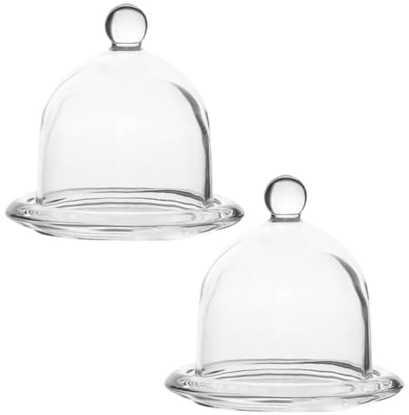 IWOWHERO Alzatina per Dolci in Vetro 2 Pezzi con Coperture a Cupola Eleganti e Base Stabile, per Uso Quotidiano e Caffè Raffinati