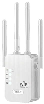 AC1200 Dual Band WiFi Repeater, 2.4G 5G Signal Amplifier, Long Range Extender with 4x2dBi Antenna, WPA2 Security, 2 LAN Ports