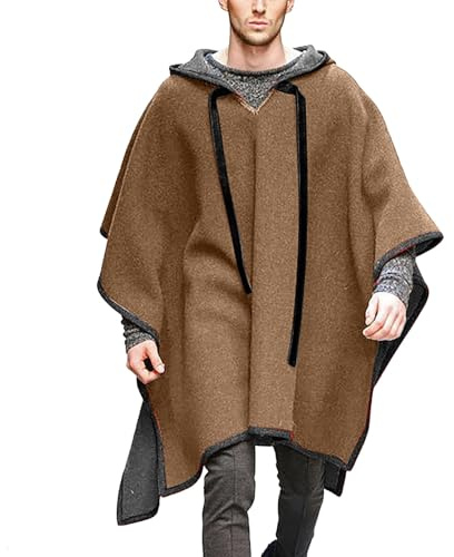 Modeewel Poncho para hombre steampunk gótico con capucha poncho de moda abrigo de invierno cálido y suave abrigo de hombre chaqueta de invierno cómoda ropa de casa abrigo hombres lana alpaca poncho