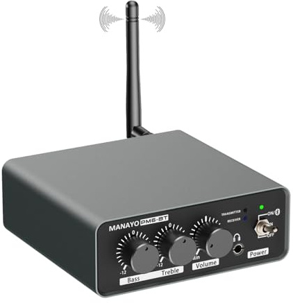MANAYO PM6BT Bluetooth Phono Preamp with Receiver & Transmitter for Bluetooth Turntables, Wireless Turntable Preamplifier for MM Vinyl with Adjustable Volume/Bass/Treble EQ, Headphone Output