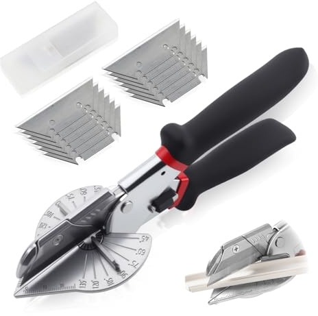 Miter Shears, 45 to 135 Degree Angle Cutter Adjustable Beading Cutter Multi-Function Trunking Scissors with 12 Spare Blades Gasket Shear for Cutting Soft Wood Plastic PVC