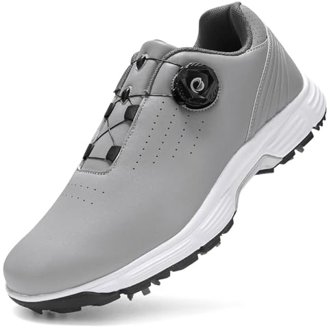 PENXZT Vattentäta golfskor med 7 spikar Klassiska golfskor Sneakers Storlek 7-15,Gray,43 EU