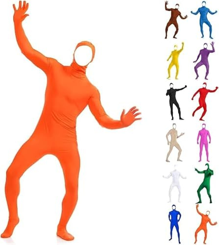 Generic Full-Body Suit Unisex for Women Men – Halloween Carnival Costume, Orange Slenderman Bodysuit, Open Face Cosplay Jumpsuit Second Skin Overall Adult, XL