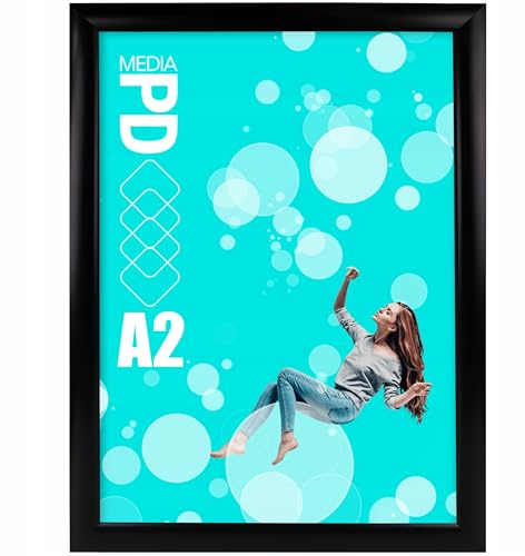 PDmedia Bilderrahmen Plakatrahmen - A2 - Aluminium - UV-Schutzfolie - Schnappverschluss - Schutzrahmen - Schwarz