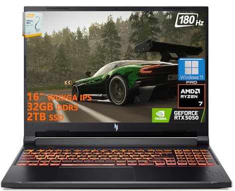 acer Nitro V 16 AI Gaming Laptop | 16 WUXGA IPS 180Hz | AMD 8-Core Ryzen 7 260 | 32GB DDR5 2TB SSD | GeForce RTX 5050 8GB DLSS4 (Up to 440 AI Tops) | Backlit Keyboard Win11 Pro w/DLCA Accessory