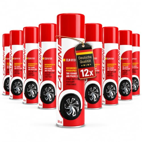 Caldini Reifenglanz Spray 12 x 500 ml, Premium Reifenpflege und Gummipflege, reinigt und pflegt Reifenoberflächen, sorgt für Glanz und Schutz vor Austrocknung, ideal für Auto, Motorrad und Transporter