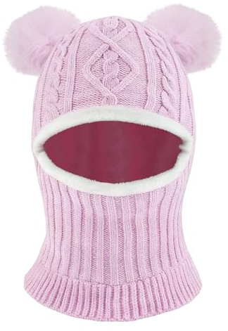 AYPOW Baby barn vintermössa balaclava för 1–6 år, multifunktionell termo, vindtät stickad mössa, halsduk för flickor pojkar småbarn, fleecefodrad slip-mössa, huva för utomhus, B-ljuslila, one size