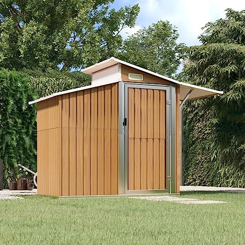 Gartenhäuschen Gartenhütte, Geräteschuppen Braun 270x130x208,5 cm Verzinkter Stahl, Robustes Lagerhaus für Garten & Werkstatt