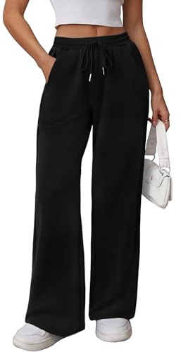 Litherday Jogging Femme en Coton Coupe Large Pantalon de Sport à Taille Élastique pour Running, Fitness et Entraînement Noir M