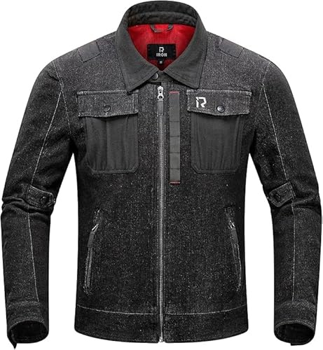 BORLENI Motorradjacke Herren Motorrad Jeansjacke mit Protektoren Atmungsaktiver Panzerschutz Hochglanz Reflektierend für Frühling Herbst (DE/NL/SE/PL, Alphanumerisch, XL, Regular, Regular, Schwarz)