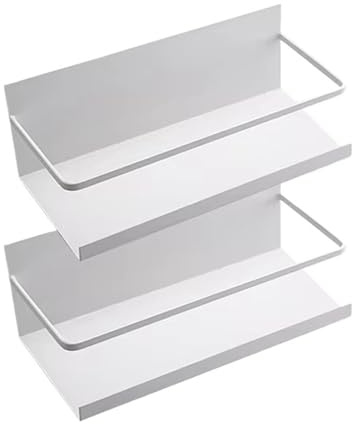 KJBDQQH Magnetisk kylskåpshylla, magnetisk kylskål, sidoorganisatör för kryddor och kryddor för tvättmaskin (2 st vit)