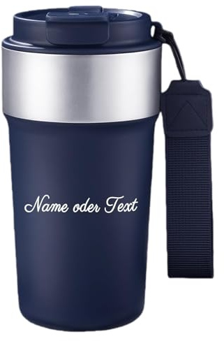 loongway Thermobecher Personalisiert mit Name Edelstahl 510 ml | Trageband für Hand & Rucksack | Trinköffnung, Becherrand & Strohhalm | Heiß/kalt mobil | Präsent für Familie & Lehrer