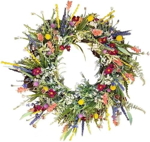 Ganzjährig Türkranz Außen Frühling Sommer Wildblume Kranz Dekorative Mehrzweck Girlande Frühlingskranz Haustür Bunt Frühling Für Innen Garten Deko (35cm)