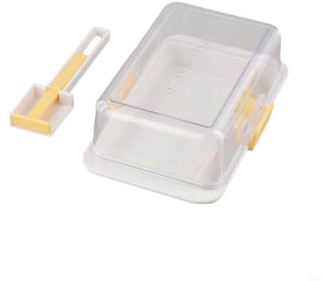 Glomc 1 mantequillera hermética con tapa, recipiente de plástico para encimeras y estantes de puerta de refrigerador, apto para microondas y lavavajillas, adecuado para este u oeste (A)