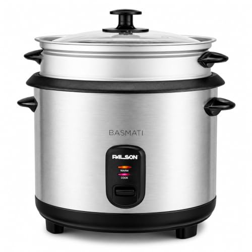 Arrocera Eléctrica de Gran Capacidad 2.2L con Vaporera - Palson Basmati - 900W, Termostato Ajustable, Función para Mantener Caliente, Cuerpo de Acero Inoxidable