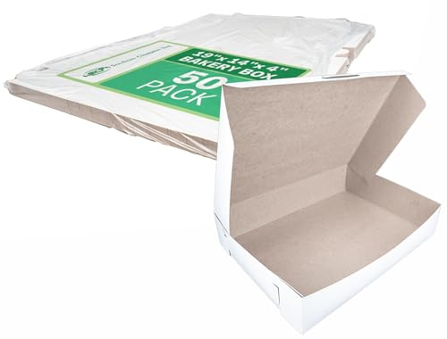 Southern Champion Tray 1029 Premium Clay Coated Kraft Paperboard White Non-Window Sheet Cake and Utility Box, 19 Length x 14 Width x 4 Height, 1/2 Sheet (Case of 50)