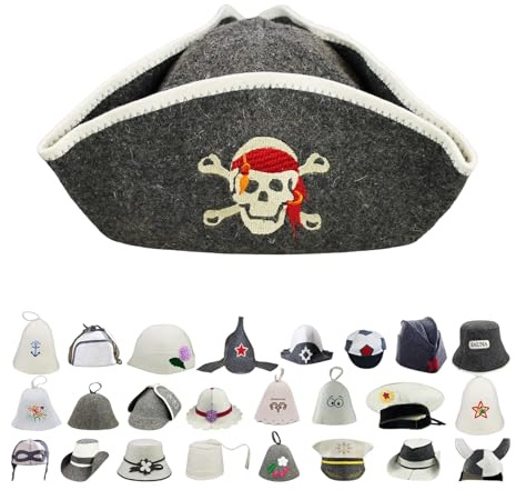 GMMH Bonnet de sauna en feutre de laine - (1522 pirate) - Bonnet de sauna pour homme et femme - Bonnet en feutre - Chapeau en feutre pour sauna