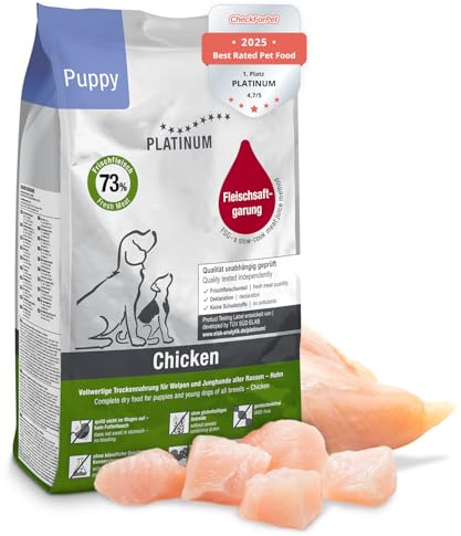 PLATINUM - Hundenahrung Puppy Chicken aus Fleischsaftgarung - 5kg Hundefutter trocken nährstoffreich wie Barf - besonders schmackhaftes Hundetrockenfutter für Welpen und Junghunde - in DE geprüft